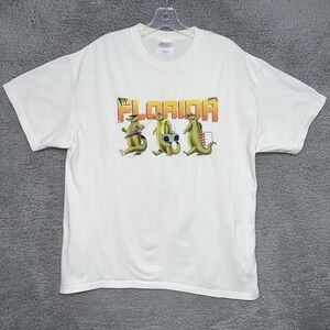 VTG Florida Funny Gators T Shirt Sz L‎ White 2001 Tee Beach Boombox Shades 2000s